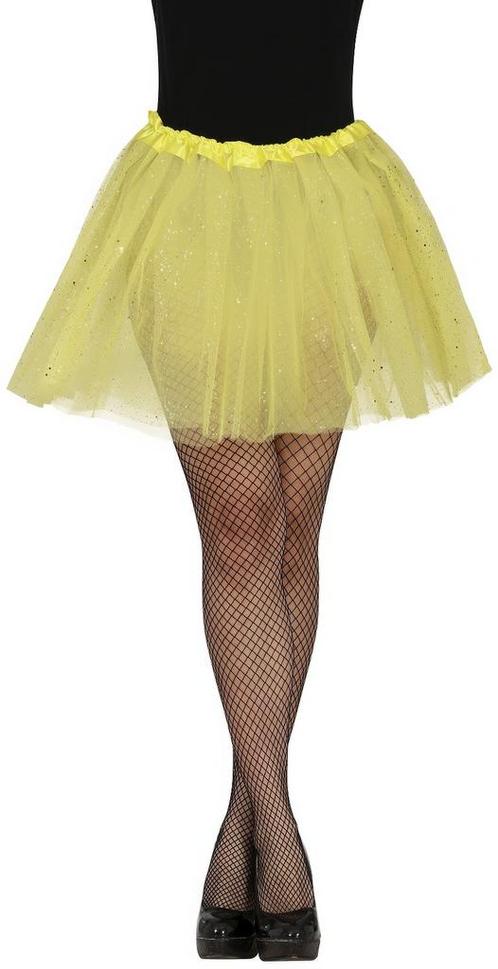 Gele Tutu Dames Glitter 40cm, Hobby en Vrije tijd, Feestartikelen, Nieuw, Verzenden