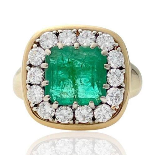 Ring - 18 karaat Geel goud - 2.54ct. tw. Smaragd - Diamant -, Sieraden, Tassen en Uiterlijk, Ringen