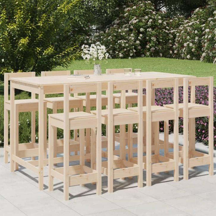 vidaXL 9-delige Barset massief grenenhout, Tuin en Terras, Tuinsets en Loungesets, Nieuw, Meer dan 8 zitplaatsen, Verzenden