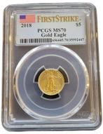 Gouden American Eagle 1/10 oz 2018 PCGS MS70 First Strike, Verzenden, Midden-Amerika, Losse munt, Goud