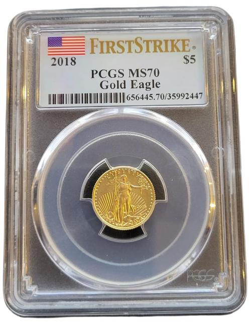 Gouden American Eagle 1/10 oz 2018 PCGS MS70 First Strike, Postzegels en Munten, Munten | Amerika, Midden-Amerika, Losse munt