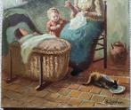 Henk van Leeuwen (XX) - Interieur met moeder, twee kinderen, Antiek en Kunst