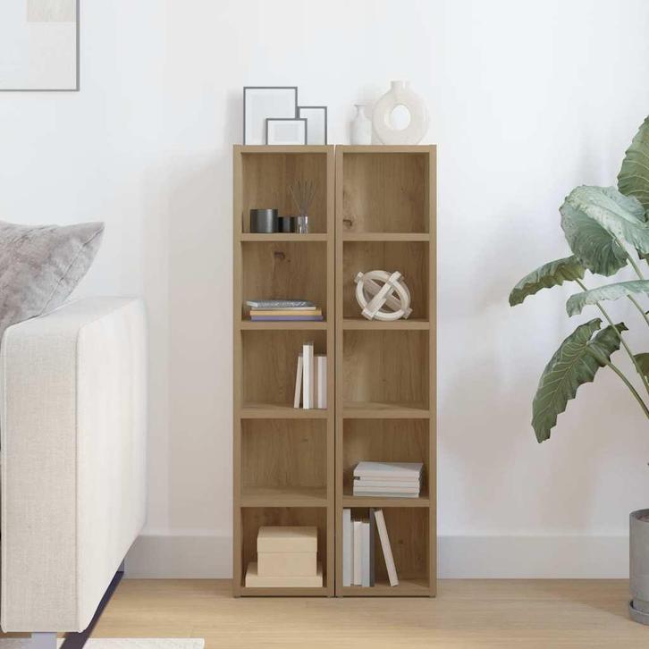 vidaXL CD-kasten 2 st 21x16x93,5 bewerkt hout artisanaal, Huis en Inrichting, Woonaccessoires | Cd- en Dvd-rekken, Nieuw, Verzenden