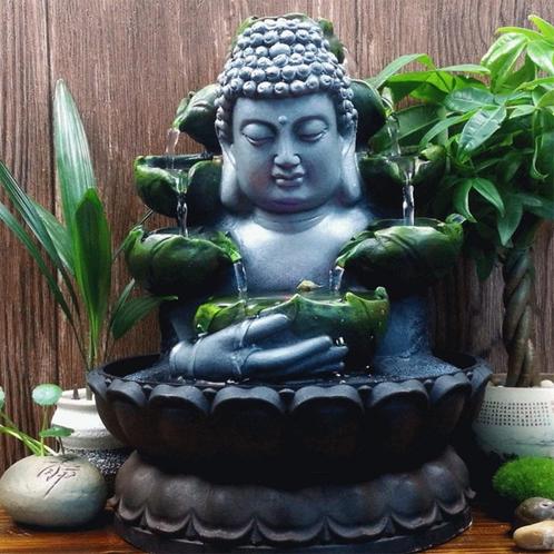 Sier Waterval Boeddha Beeld - LED Fontein Decor Feng Shui, Tuin en Terras, Tuinwanddecoratie, Nieuw, Verzenden