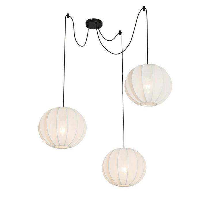 Japandi hanglamp wit zijden 30cm 3-lichts - Plu, Huis en Inrichting, Lampen | Hanglampen, Nieuw, Overige materialen, 75 cm of meer