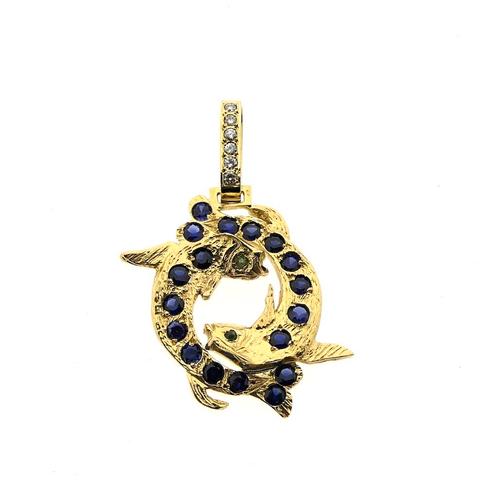 Massief gouden sterrenbeeld hanger met saffier, smaragd e..., Sieraden, Tassen en Uiterlijk, Bedels, Gebruikt, Overige merken