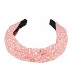 Haarband Diadeem 3cm – Knoop – Stippenprint Stof – Wit Roze, Nieuw