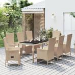 vidaXL 9-delige Tuinset met kussens poly rattan beige, Tuin en Terras, Verzenden, Nieuw, Rotan, Tuinset