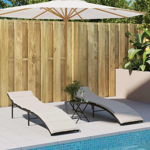 vidaXL Ligbedden 2 st met kussens poly rattan zwart, Tuin en Terras, Ligbedden, Nieuw, Verzenden