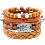 Fako Bijoux - Armband - Leder - Set Weed - Lichtbruin, Verzenden, Nieuw