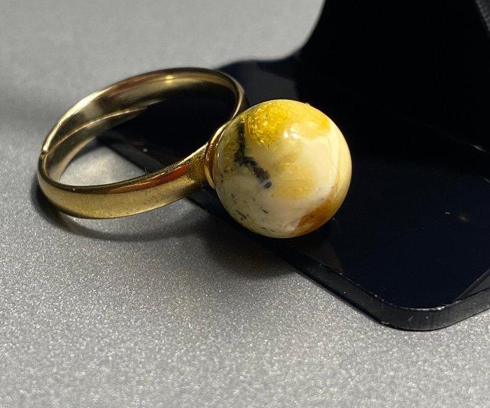 Ring Zeldzaam Baltisch Amber Ronde Kraal Zilver 925 -, Antiek en Kunst, Curiosa en Brocante