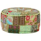 vidaXL Poef patchwork rond handgemaakt 40x20 cm katoen groen, Verzenden, Nieuw