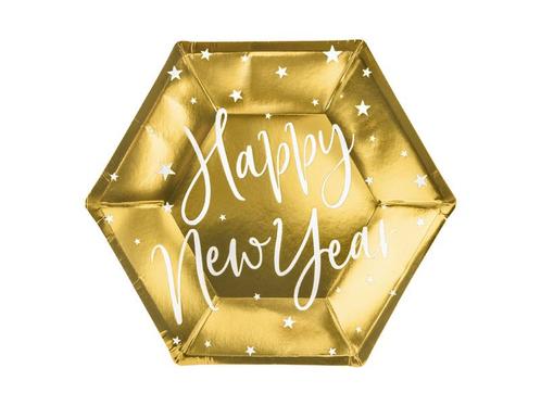 Borden Happy New Year Goud 20cm 6st, Hobby en Vrije tijd, Feestartikelen, Nieuw, Verzenden