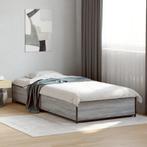 vidaXL Bedframe bewerkt hout en metaal grijs sonoma eiken, Verzenden, Nieuw, Grijs, Metaal