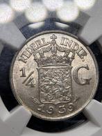 Nederlands-Indië. Wilhelmina. 1/4 Gulden 1939 NGC MS62, Postzegels en Munten, Munten | Nederland