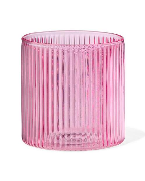 HEMA Glas voor geurkaars XS ribbel roze, Huis en Inrichting, Woonaccessoires | Kandelaars en Kaarsen, Nieuw, Verzenden