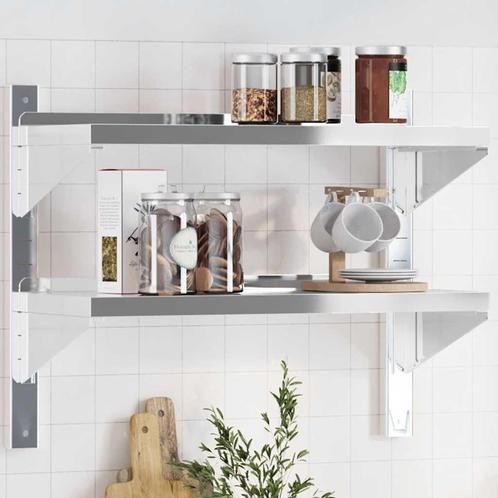 vidaXL Wandschap 2-laags 75x30x60 cm roestvrijstaal, Huis en Inrichting, Woonaccessoires | Wandplanken en Boekenplanken, Nieuw