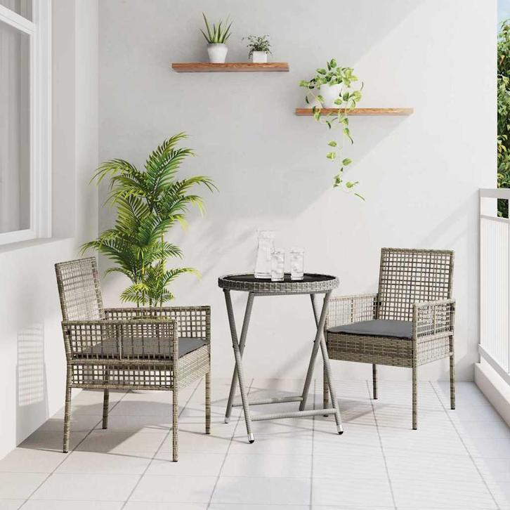 vidaXL Tuin Bistro Set 3 pcs Grijs poly rattan, Tuin en Terras, Tuinsets en Loungesets, Nieuw, Rotan, Verzenden