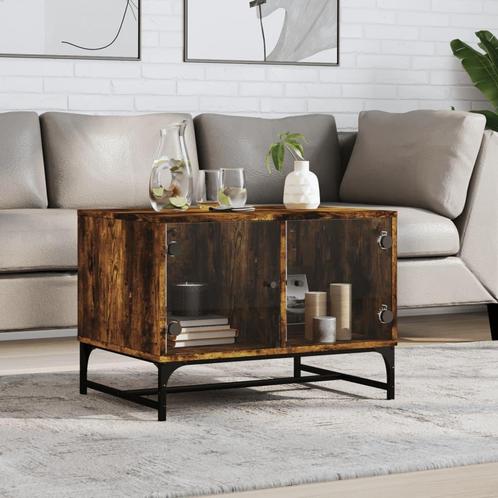 vidaXL Salontafel met glazen deuren 68,5x50x50 cm gerookt, Huis en Inrichting, Tafels | Salontafels, 50 tot 100 cm, Nieuw, Overige houtsoorten
