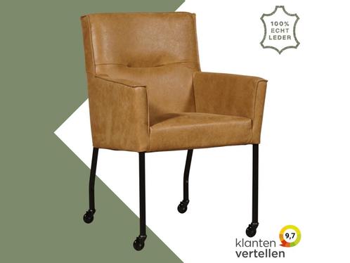 Leren eetkamerstoel Lucky - Kenia Walnut (cognac), Huis en Inrichting, Stoelen, Eén, Bruin, Nieuw, Leer, Ophalen of Verzenden