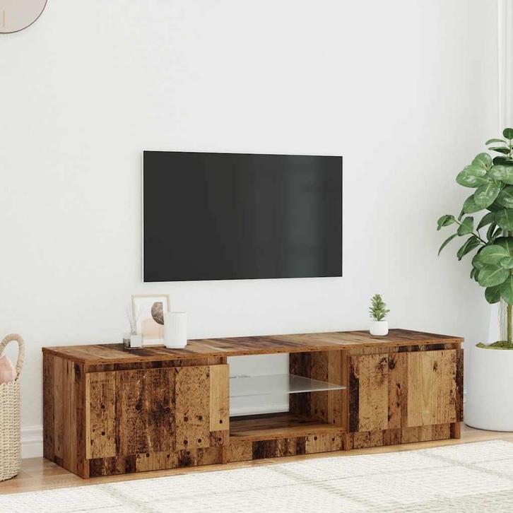 vidaXL Tv-meubel met LED 140x40x36 cm bewerkt hout oud, Huis en Inrichting, Kasten | Televisiemeubels, Nieuw, Overige houtsoorten