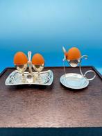 Vintage Silver-Plated Twin Egg Cup Stand with 2 Spoons -, Antiek en Kunst