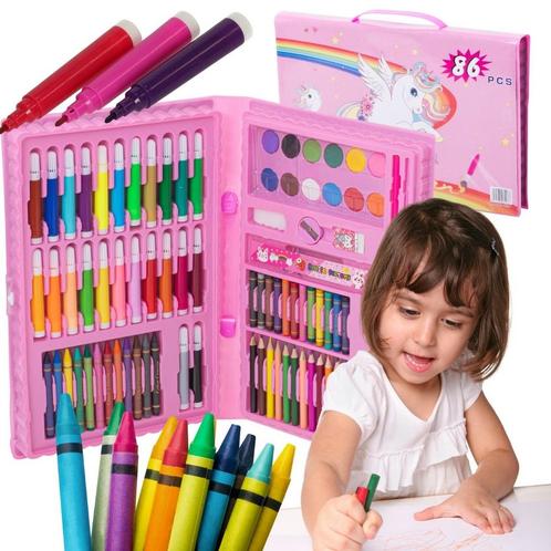 86-delige roze tekenset voor kinderen inclusief verf,, Hobby en Vrije tijd, Tekenen, Ophalen of Verzenden