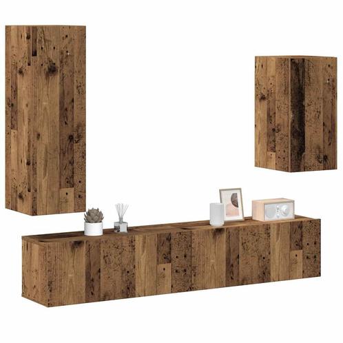 vidaXL 4-delig Tv-meubelset wandmontage bewerkt hout oud, Huis en Inrichting, Kasten | Televisiemeubels, Nieuw, Overige houtsoorten