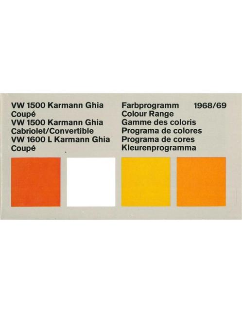 1968/69 VOLKSWAGEN KARMANN GHIA KLEUREN EN BEKLEDING, Boeken, Auto's | Folders en Tijdschriften, Volkswagen