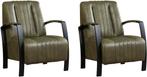 Olijfgroene leren industriële stalen fauteuils - Granada le, Nieuw, Ophalen of Verzenden, Industrieel, 50 tot 75 cm