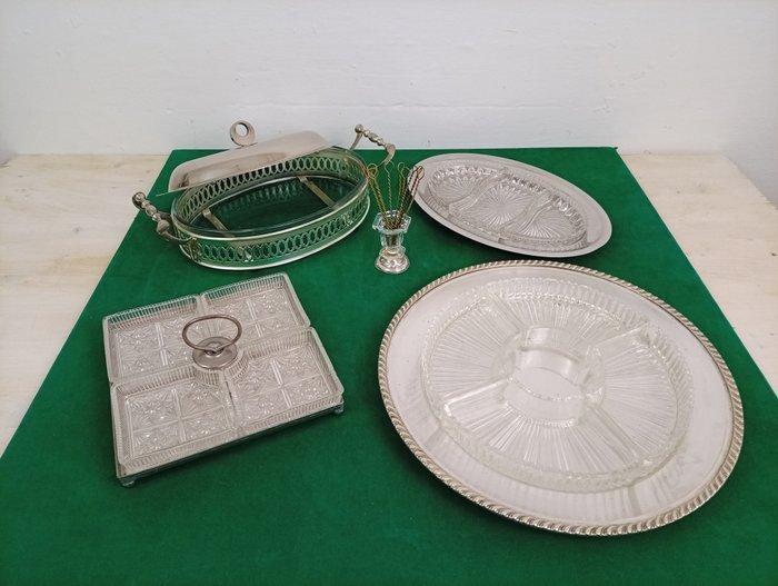 Hors doeuvre set (5) - Kristal, Verzilverd, Staal, Antiek en Kunst, Antiek | Meubels | Tafels
