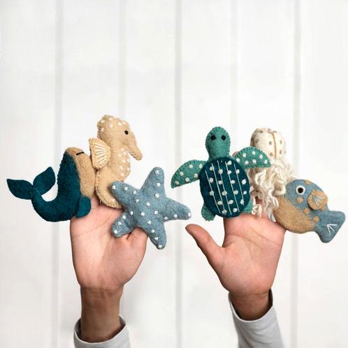 Vingerpoppetjes Wolvilt - Sealife - Vis/Schildpad/Zeepaard/K, Kinderen en Baby's, Speelgoed | Poppen, Nieuw, Ophalen of Verzenden
