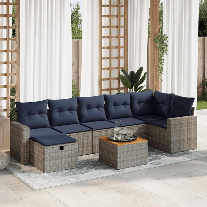 vidaXL 8-delige Loungeset met kussens poly rattan grijs, Tuin en Terras, Tuinsets en Loungesets, Loungeset, Nieuw, Rotan, Verzenden