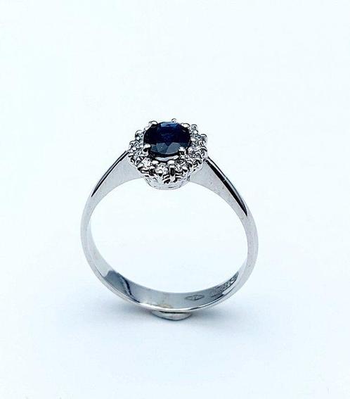 Ring - 18 karaat Witgoud Saffier - Diamant, Sieraden, Tassen en Uiterlijk, Ringen