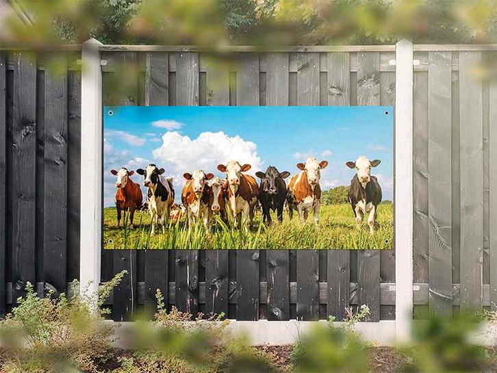 NR 1202: Tuinposter bonte koeien in wei 90x180cm, Tuin en Terras, Tuinwanddecoratie, Nieuw