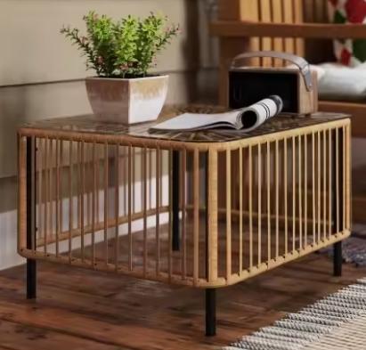 Rotan Terrastafel met Glazen Blad – Vierkant Weerbestendig, Tuin en Terras, Tuintafels, Nieuw, Verzenden