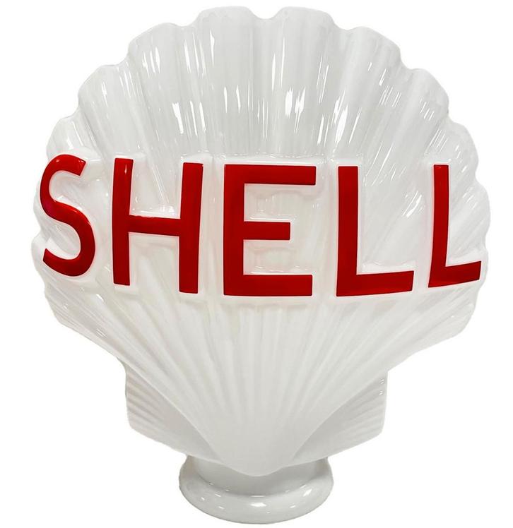 Shell Glazen Schelp Benzinepompbol Rode Letters 40 cm, Verzamelen, Merken en Reclamevoorwerpen, Ophalen