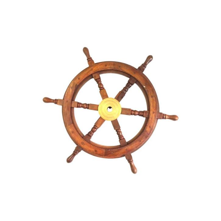 Houten wandornament - stuurwiel - M - koperen naaf, Huis en Inrichting, Woonaccessoires | Wanddecoraties, Ophalen of Verzenden
