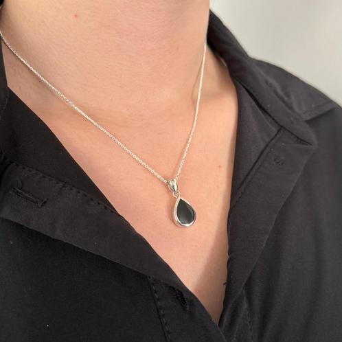 Zilveren zwarte agaat druppel ketting, Sieraden, Tassen en Uiterlijk, Kettingen, Nieuw, Verzenden