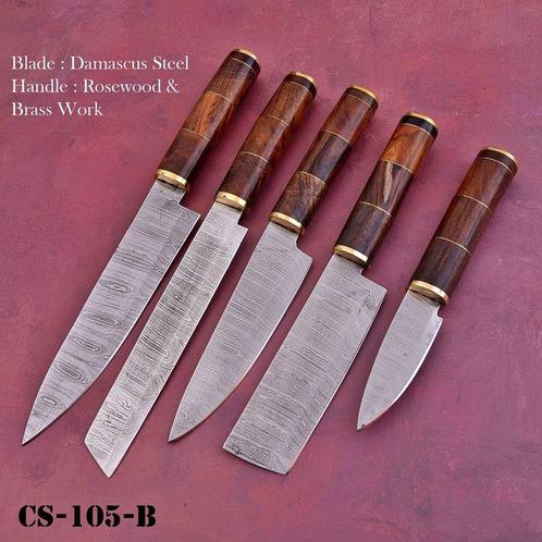 Keukenmes - Chefs knife - Gevouwen staal, hout met messing, Antiek en Kunst, Antiek | Keukenbenodigdheden