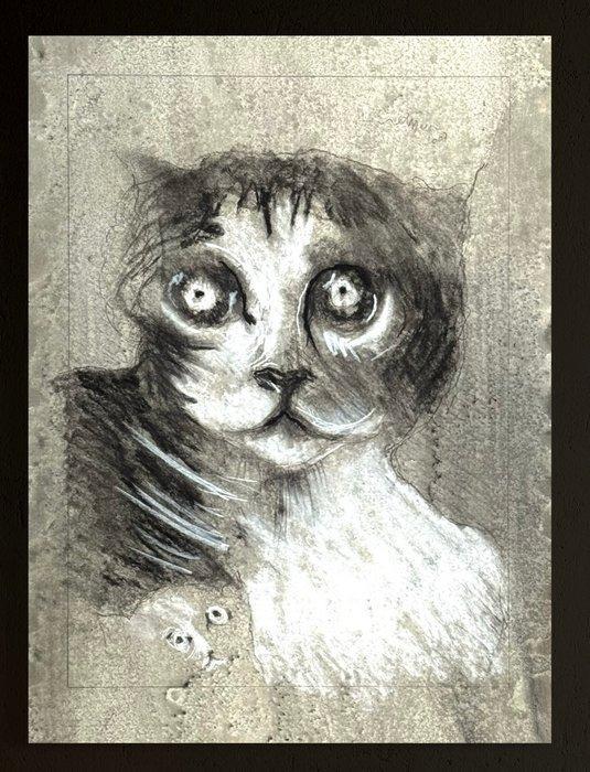 Robert Detheux (1932-2010) - Chat aux yeux de lune - 2007, Antiek en Kunst, Curiosa en Brocante