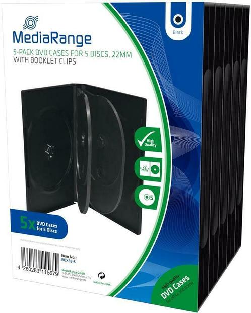 MediaRange | DVD Videobox | 21mm | 5 Disc | Zwart | 5 Stuks, Computers en Software, Beschrijfbare discs, Nieuw, Verzenden