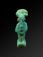 Oud-Egyptisch Faience amulet van de God Ptah die een staf, Antiek en Kunst