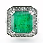 Ring Platina -  8.52 tw. Smaragd - Zambia - Diamant