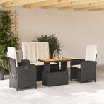 vidaXL 4-delige Tuinset met kussens poly rattan zwart, 4 zitplaatsen, Nieuw, Tuinset, Verzenden