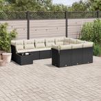 vidaXL 11-delige Loungeset met kussens poly rattan zwart, Tuin en Terras, Meer dan 8 zitplaatsen, Nieuw, Loungeset, Verzenden