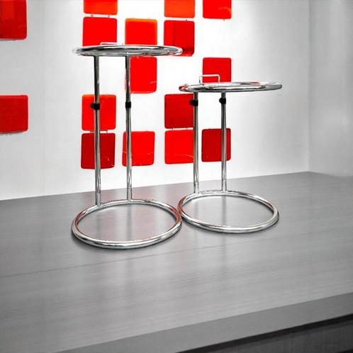 Bijzettafel - Glas, Metaal - Twee in hoogte verstelbare, Antiek en Kunst, Kunst | Designobjecten