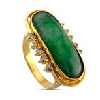 Ring - 18 karaat Exclusieve 18K Geel Goud Ring met Jade en, Nieuw