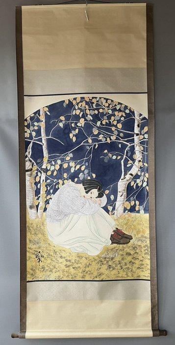 Ink Painting on SilkGirl in autumn - Attributed to -, Antiek en Kunst, Antiek | Overige Antiek