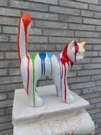 Beeld, garden statue cat color white with paint color - 33